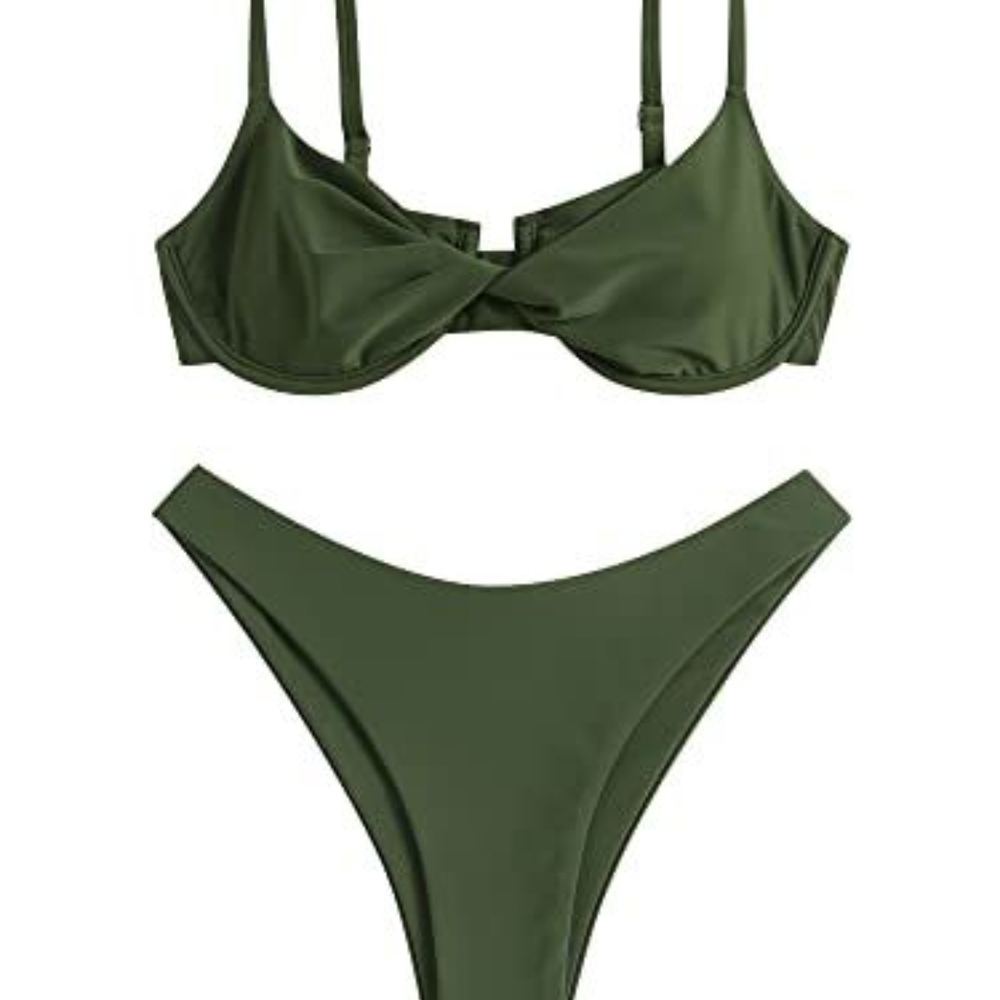 Zaful Green Bikini Set Underwire High-Cut Cheeky